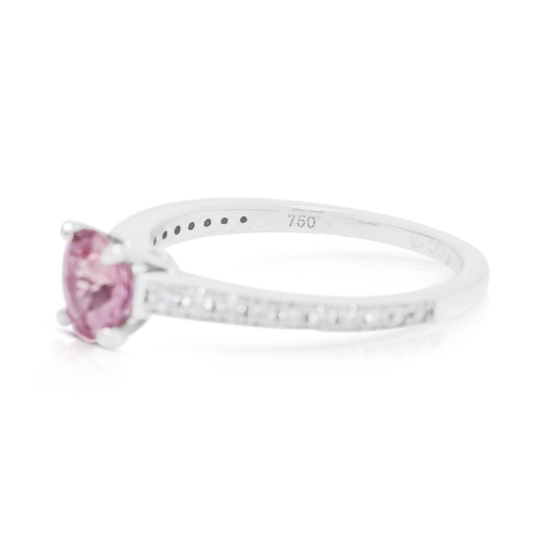 Vivid 0.74ct Padparadscha Sapphire & 0.18ct Diamond Pave Ring in 18K White Gold - GIA Certified