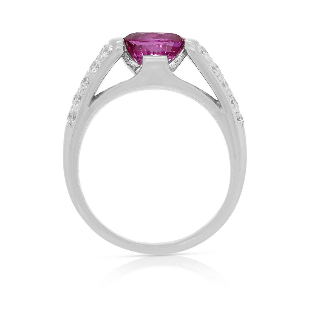 Vivid 1.33ct Pink Sapphire and Natural Diamond Statement Ring in 18K White Gold