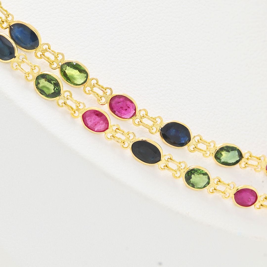 Vivid 5.5ct Rubies set with 10.08ct Blue and Green Sapphires Necklace in 18K Yellow Gold
