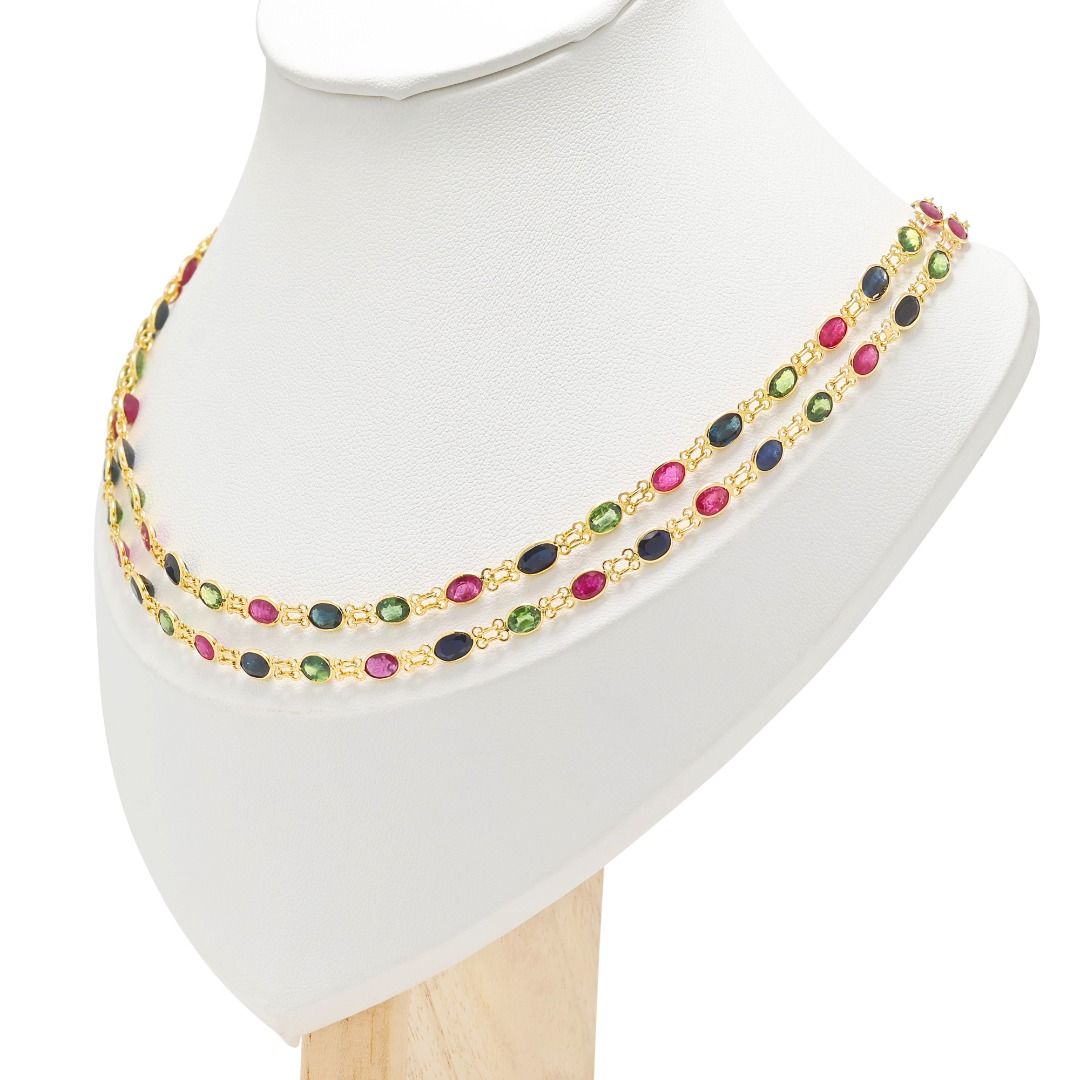 Vivid 5.5ct Rubies set with 10.08ct Blue and Green Sapphires Necklace in 18K Yellow Gold
