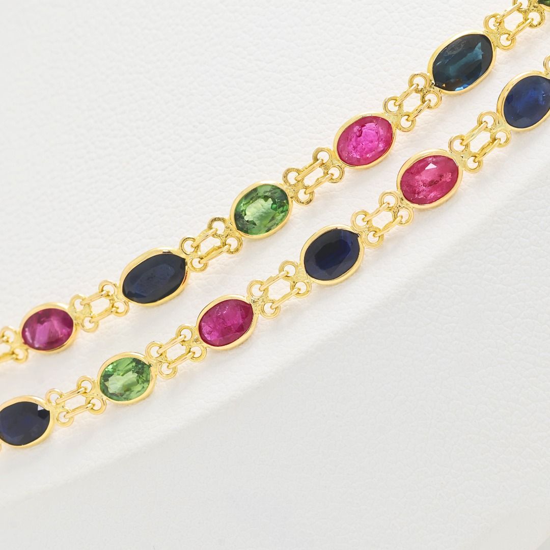 Vivid 5.5ct Rubies set with 10.08ct Blue and Green Sapphires Necklace in 18K Yellow Gold