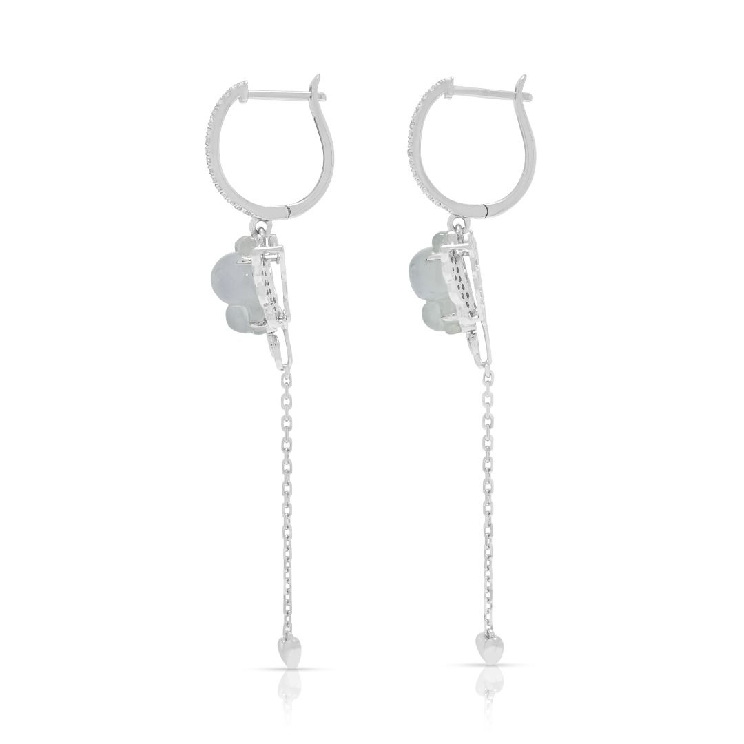 Whimsical 0.24ct Diamond, Jade & Sapphire Dangling Earrings in 18K White Gold
