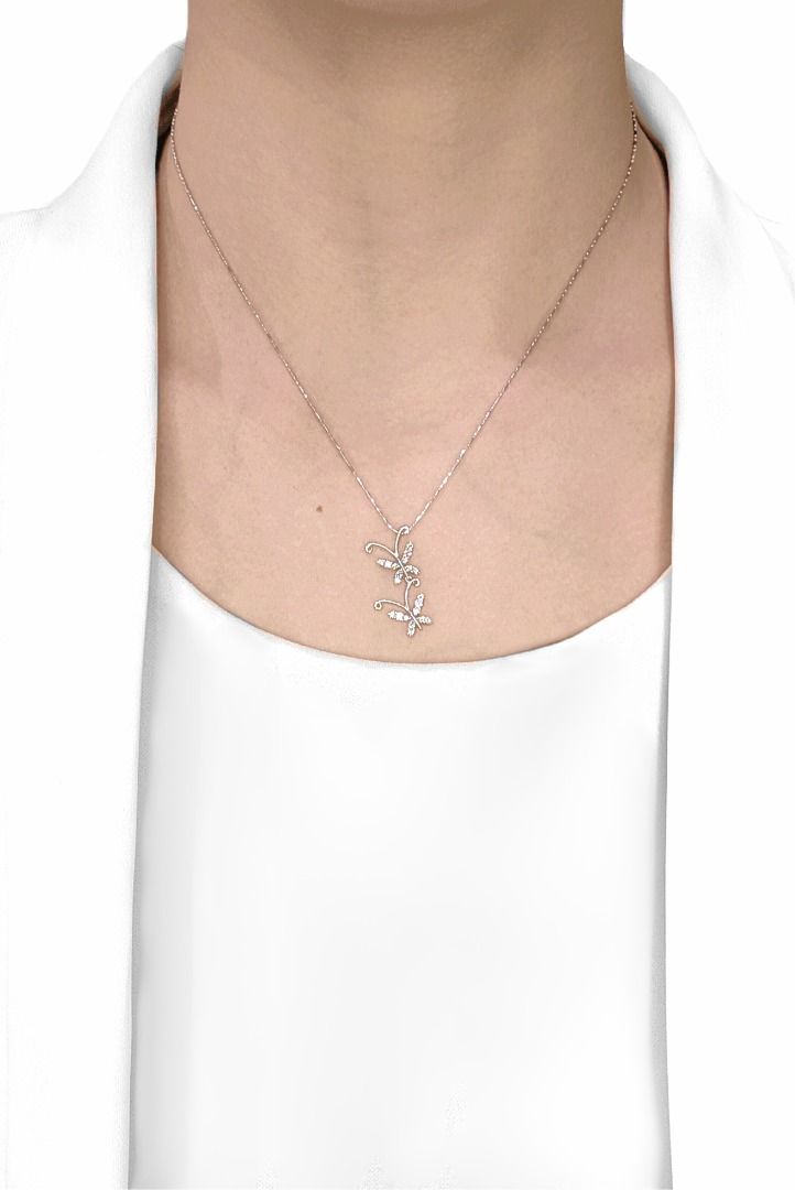 Whimsical 0.30ct Natural Diamond Butterfly 18K White Gold Pendant (New)