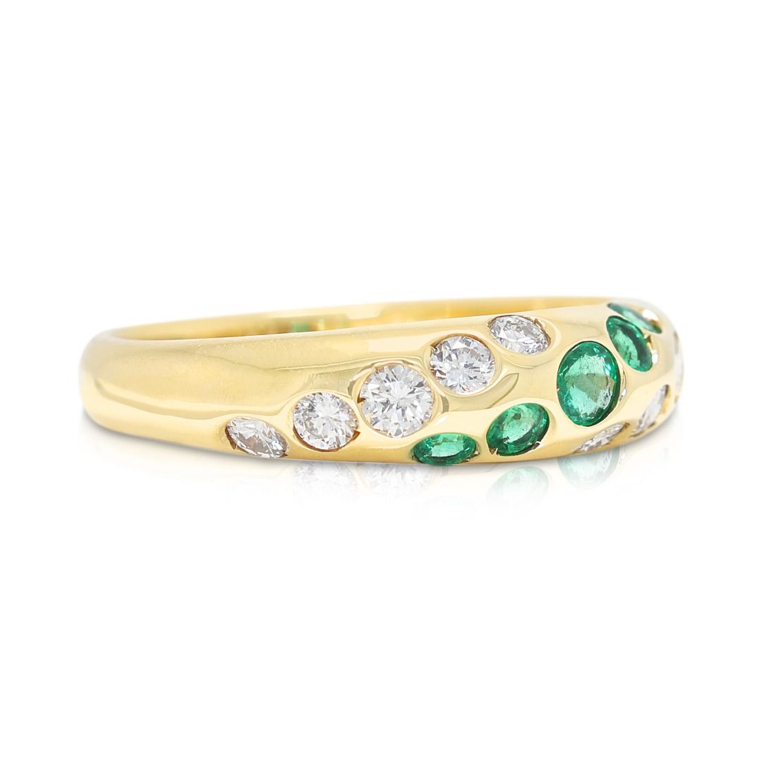 Whimsical 0.60ct Natural Emerald and Diamond Band in 18K Yellow Gold