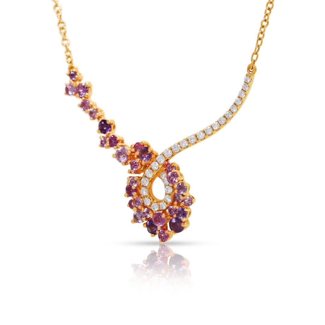 Whimsical 0.80ct Sapphire, Amethyst, and Diamond 18k Rose Gold Necklace by Poh Heng