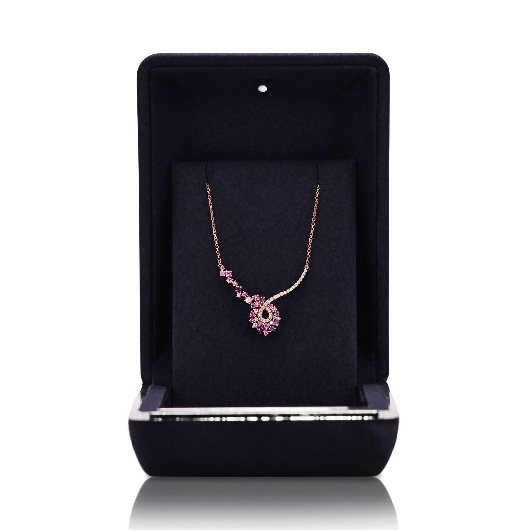 Whimsical 0.80ct Sapphire, Amethyst, and Diamond 18k Rose Gold Necklace by Poh Heng