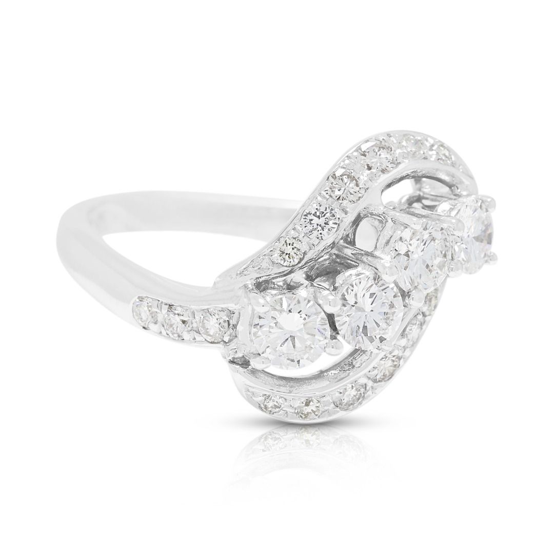 Whimsical 1.08ct Natural Diamond Swirl Statement Ring in 14K White Gold
