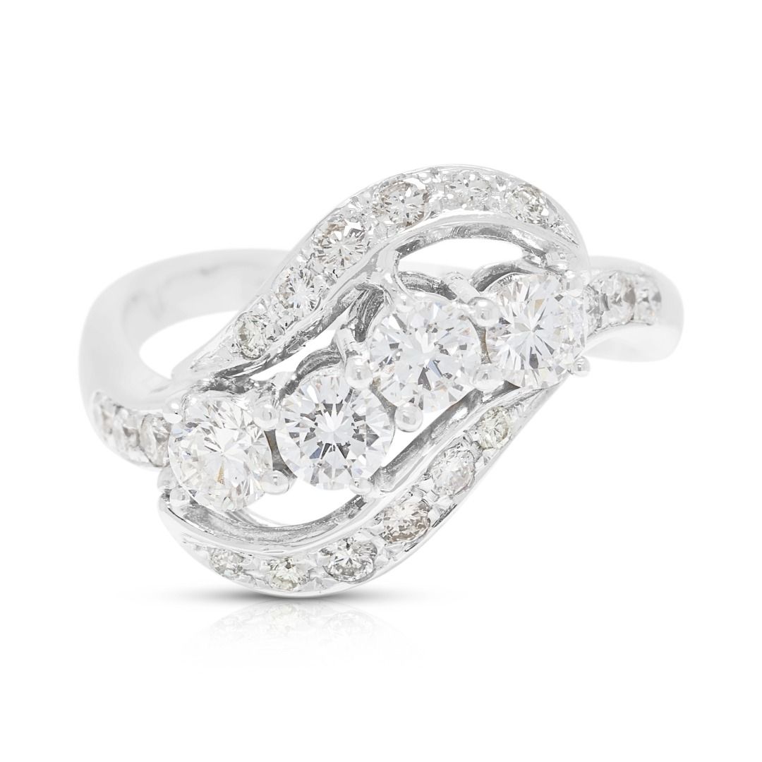 Whimsical 1.08ct Natural Diamond Swirl Statement Ring in 14K White Gold