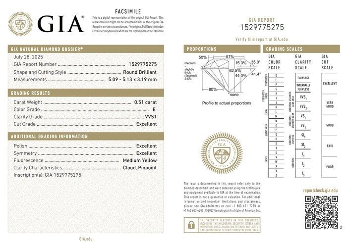 0,51 Karat GIA zertifizierter natürlicher Diamant, runder Brillantschliff