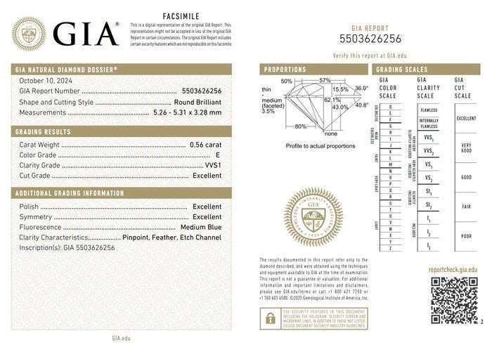 0.56 Carat GIA Certified Natural Diamond Round Brilliant