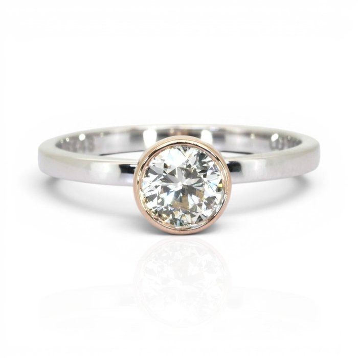 0.72 Carat IGI Certified Natural Diamond 18K Rose And White Gold Solitaire Ring