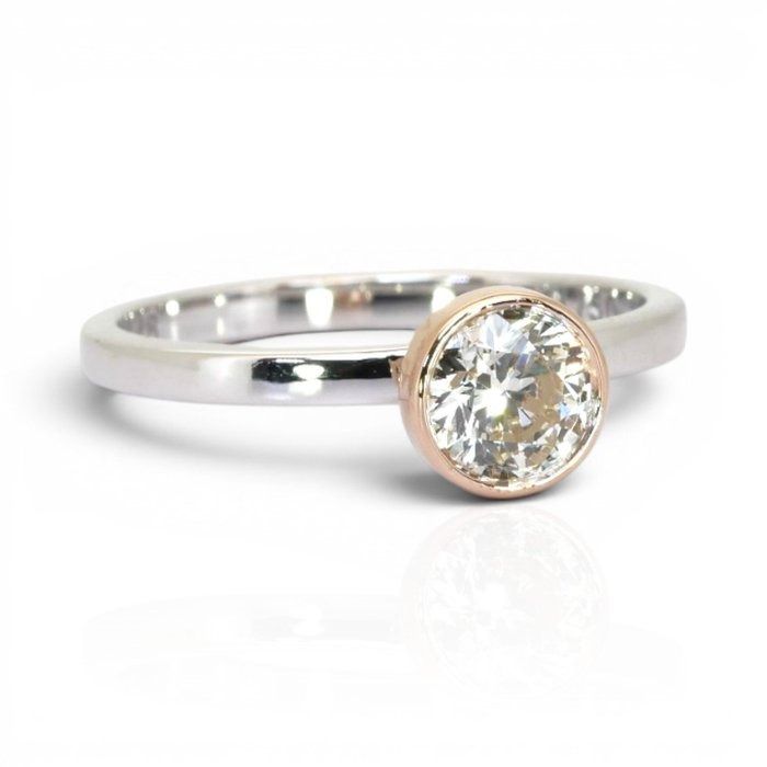 0.72 Carat IGI Certified Natural Diamond 18K Rose And White Gold Solitaire Ring