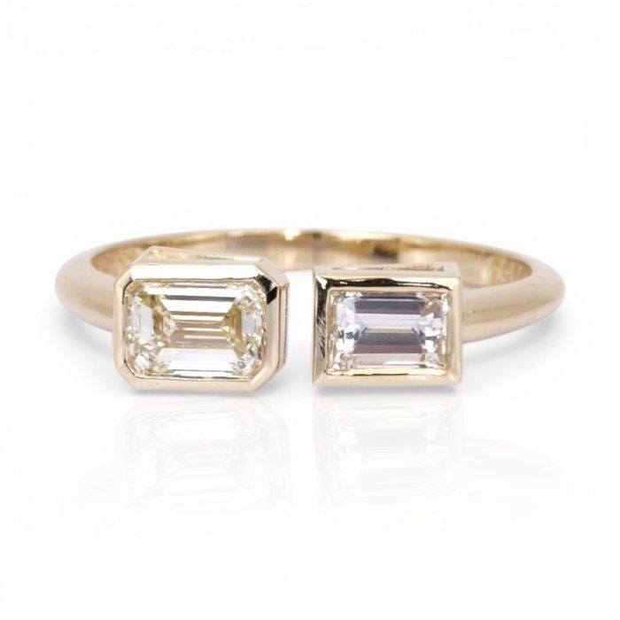 0,91 Karat GCI-zertifizierter Naturdiamant 14K Gelbgold 2-Stein-Ring