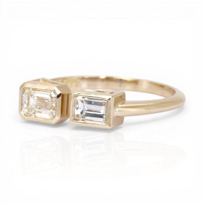 0,91 Karat GCI-zertifizierter Naturdiamant 14K Gelbgold 2-Stein-Ring