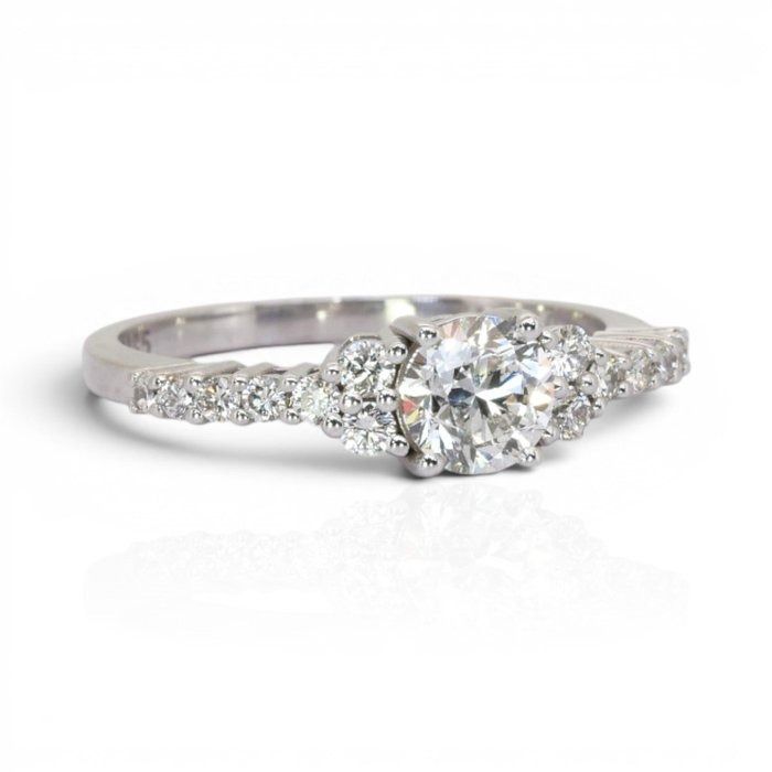 0.95 Carat IGI Certified Natural Diamond 18K White Gold Pave Ring