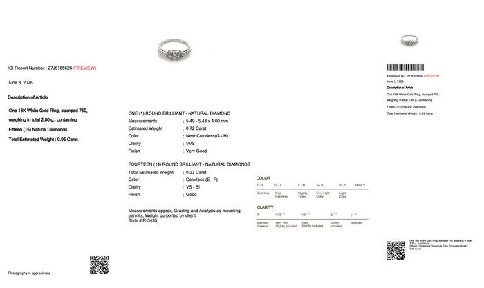 0.95 Carat IGI Certified Natural Diamond 18K White Gold Pave Ring
