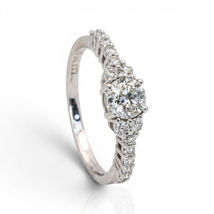 0.95 Carat IGI Certified Natural Diamond 18K White Gold Pave Ring
