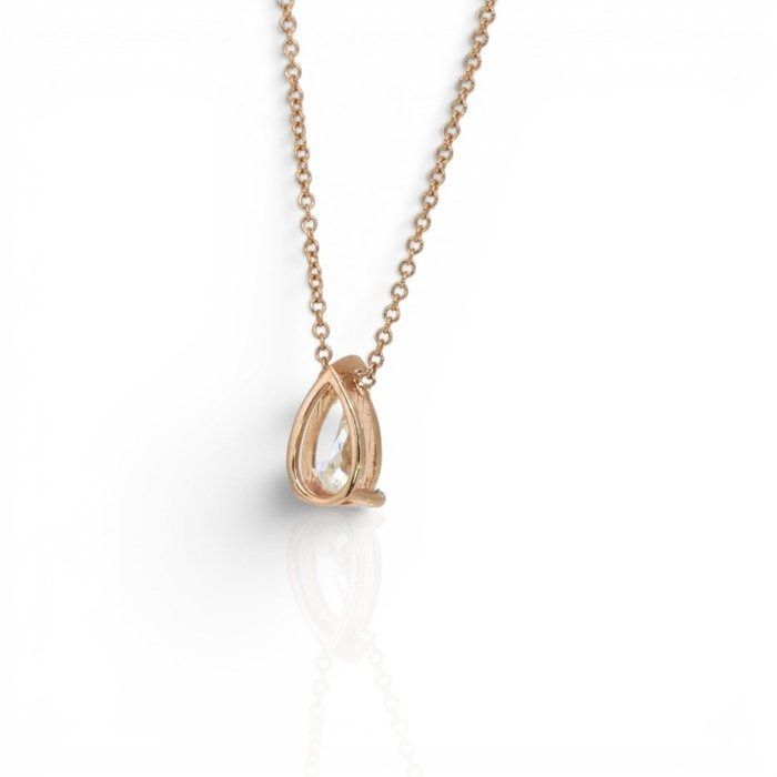 1.01 Carats GCI Certified Natural Diamond 18K Rose Gold Solitaire Necklace