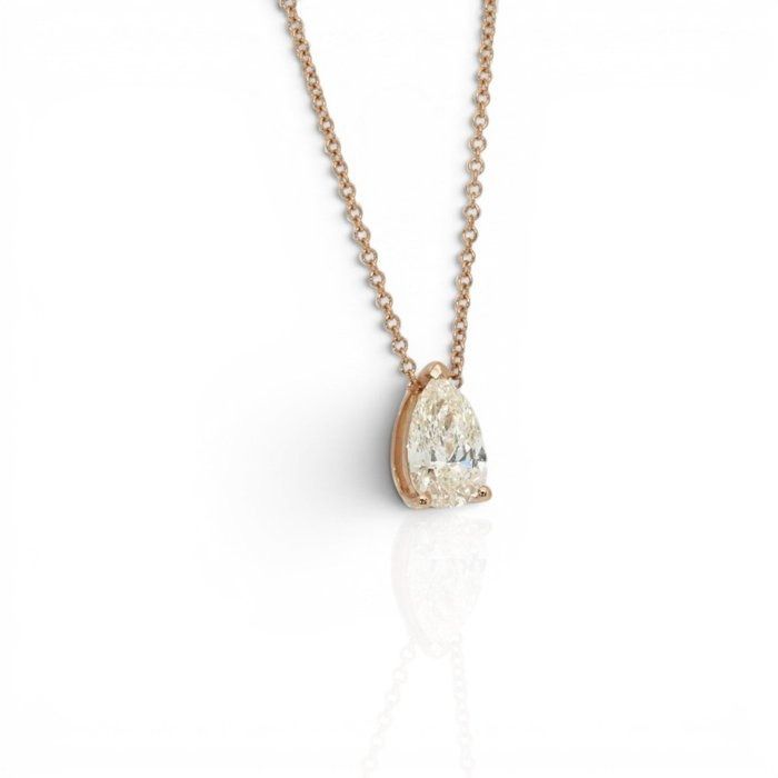 1.01 Carats GCI Certified Natural Diamond 18K Rose Gold Solitaire Necklace