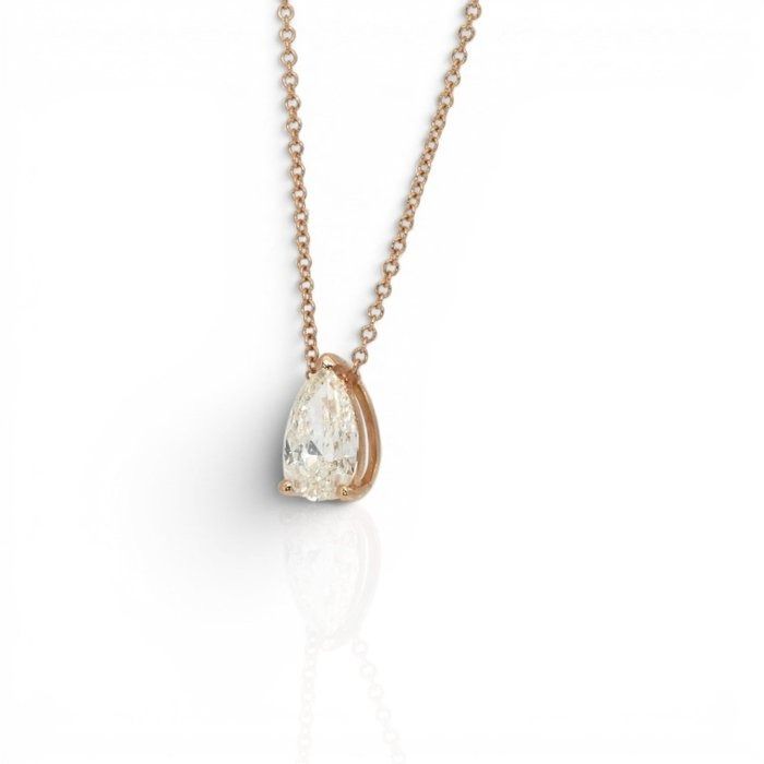 1.01 Carats GCI Certified Natural Diamond 18K Rose Gold Solitaire Necklace