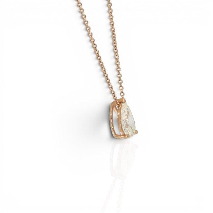 1.01 Carats GCI Certified Natural Diamond 18K Rose Gold Solitaire Necklace