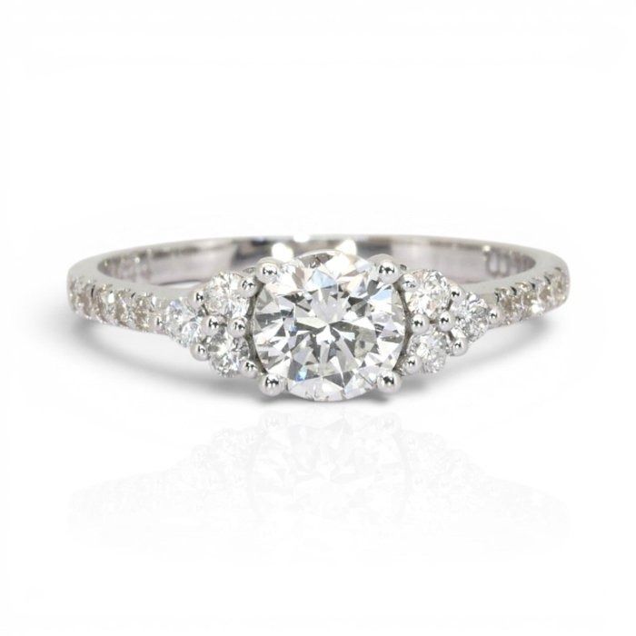 1.05 Carats IGI Certified Natural Diamond 18K White Gold Pave Ring