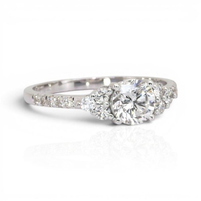 1.05 Carats IGI Certified Natural Diamond 18K White Gold Pave Ring