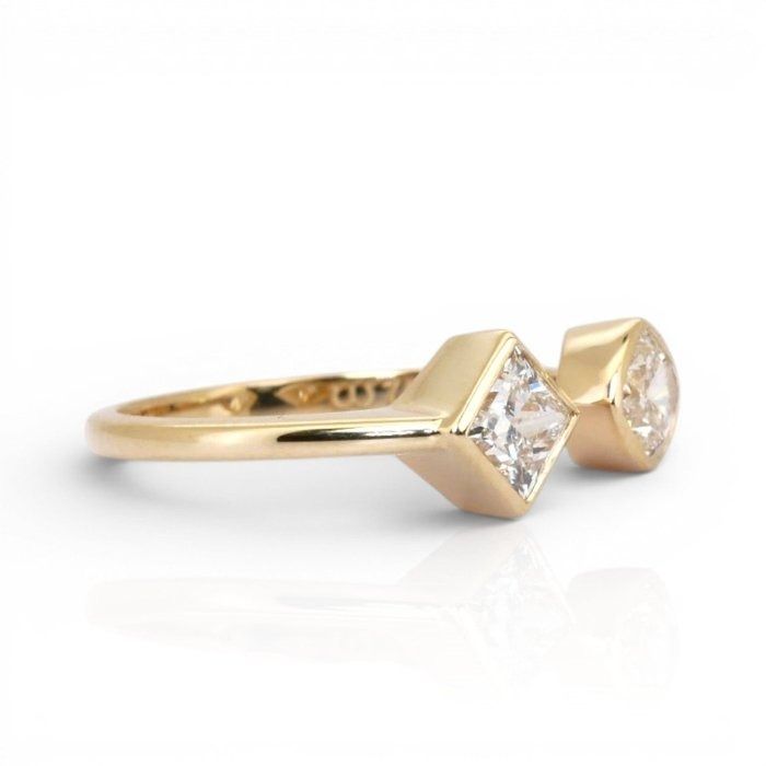 1.17 Carats GCI Certified Natural Diamond 18K Yellow Gold 2-Stone Ring