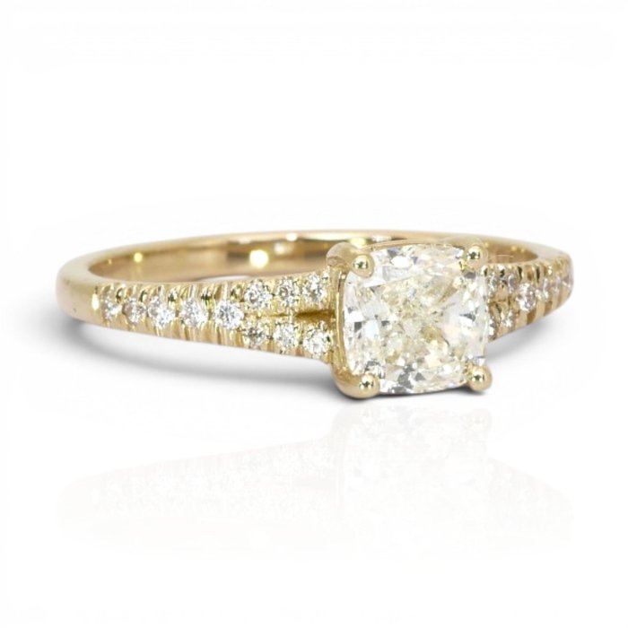1.21 Carats GCI Certified Natural Diamond 14K Yellow Gold Pave Ring