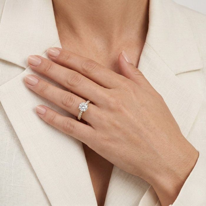 1.19 Carats GCI Certified Natural Diamond 14k Yellow Gold Pave Ring
