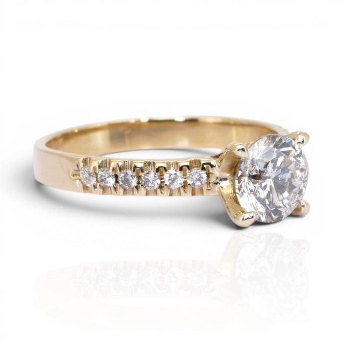 1.19 Carats GCI Certified Natural Diamond 14k Yellow Gold Pave Ring