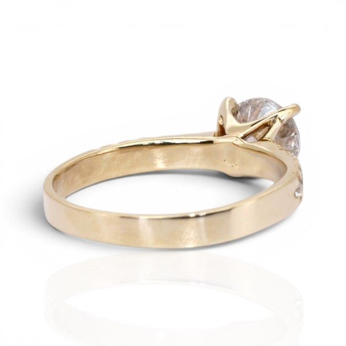 1.19 Carats GCI Certified Natural Diamond 14k Yellow Gold Pave Ring