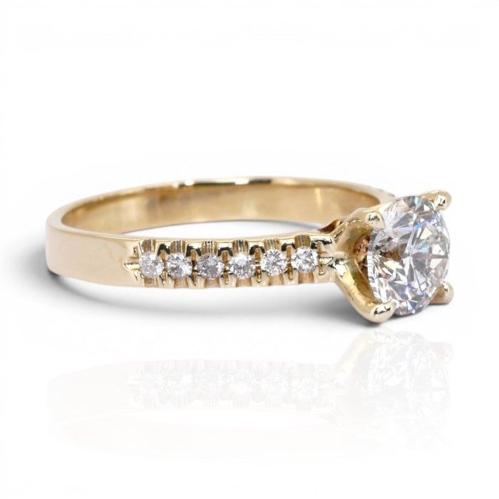 1.19 Carats GCI Certified Natural Diamond 14k Yellow Gold Pave Ring