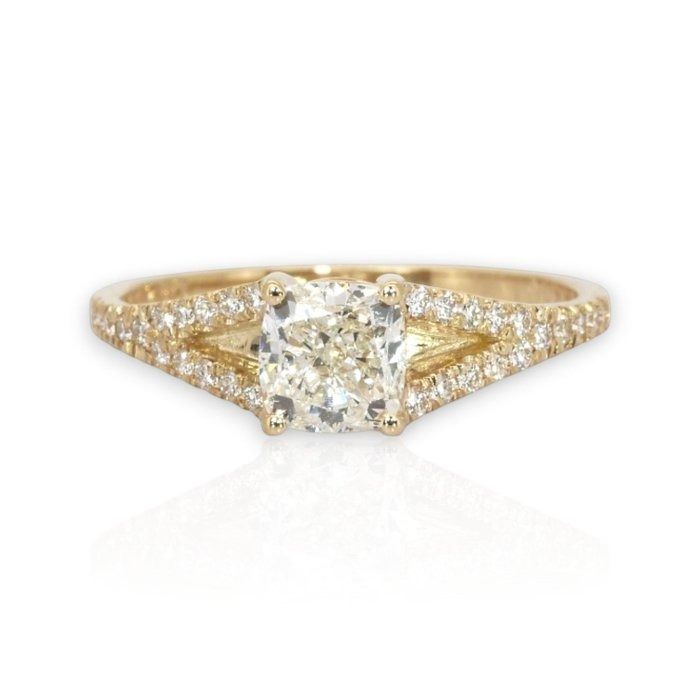 1.21 Carats GCI Certified Natural Diamond 18K Yellow Gold Pave Ring