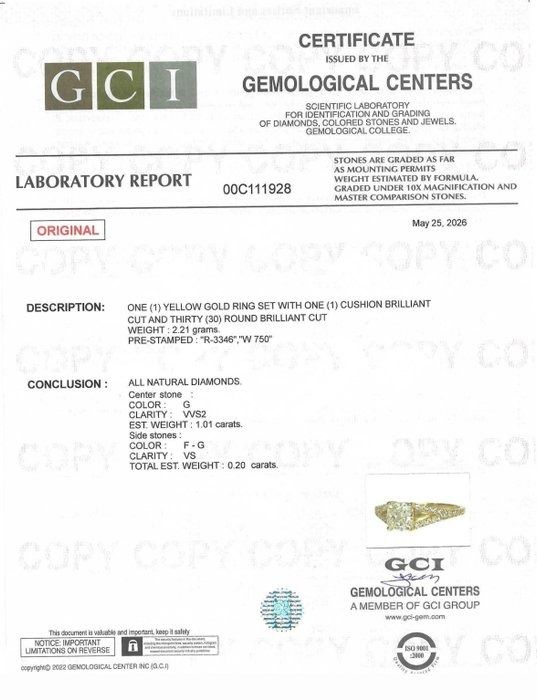 1.21 Carats GCI Certified Natural Diamond 18K Yellow Gold Pave Ring