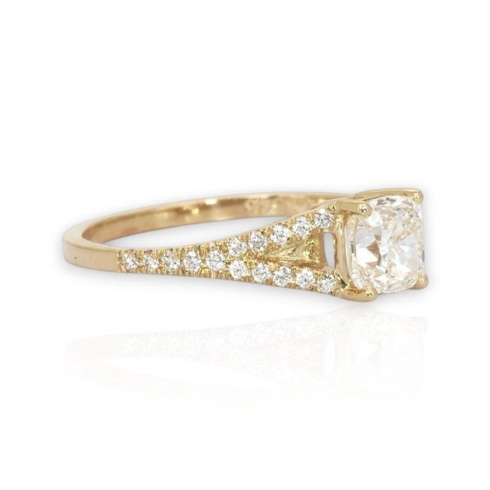 1.21 Carats GCI Certified Natural Diamond 18K Yellow Gold Pave Ring