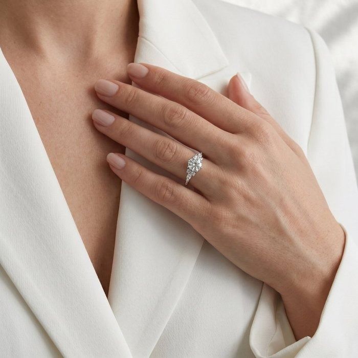 1,21 Karat IGI zertifizierter Naturdiamant 18K Weißgold Pave Ring