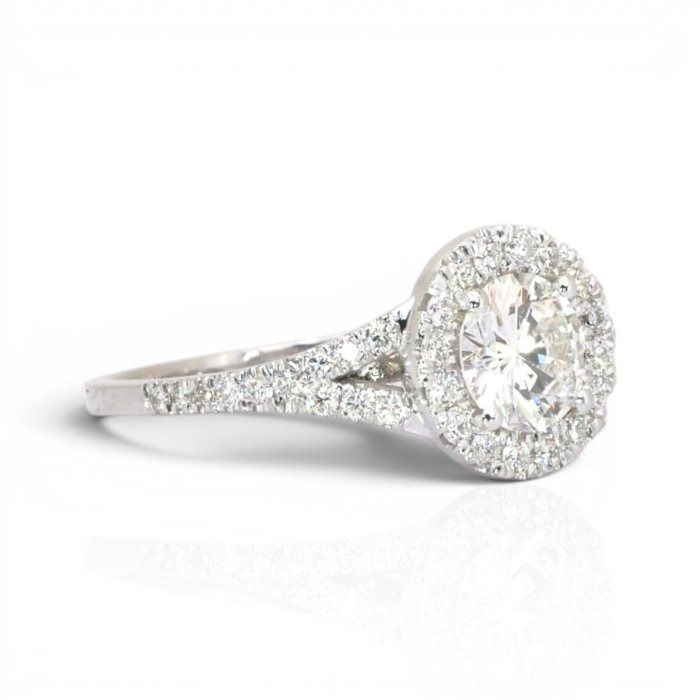 1.21 Carats IGI Certified Natural Diamond 18K White Gold Halo Ring