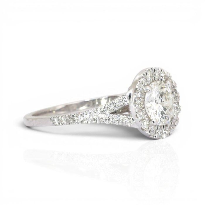 1.21 Carats IGI Certified Natural Diamond 18K White Gold Halo Ring