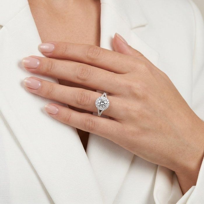 1.21 Carats IGI Certified Natural Diamond 18K White Gold Halo Ring