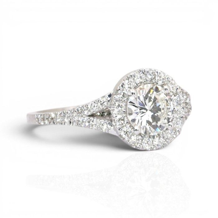 1.21 Carats IGI Certified Natural Diamond 18K White Gold Halo Ring