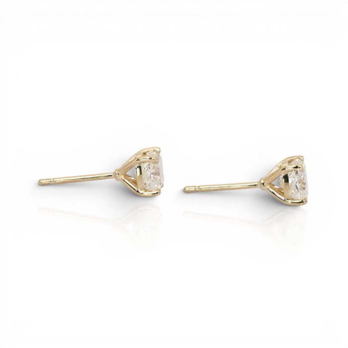2.01 Carats IGI Certified Natural Diamond 18K Yellow Gold Stud Earrings