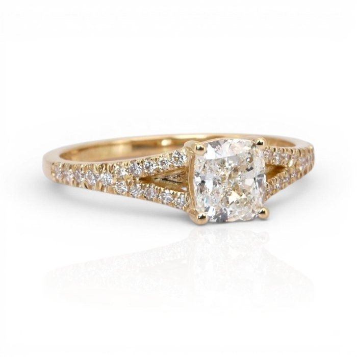1.24 Carats GCI Certified Natural Diamond 18K Yellow Gold Pave Ring