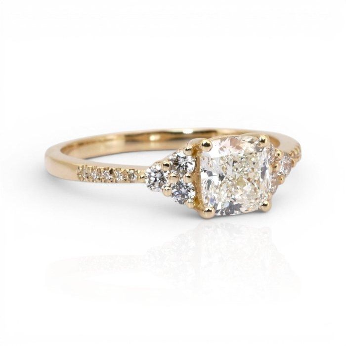 1.25 Carats GCI Certified Natural Diamond 18K Yellow Gold Pave Ring