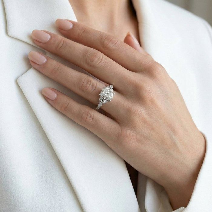 1.28 Carat IGI Certified 18K White Gold Cluster Ring