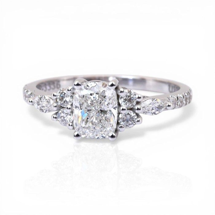 1.28 Carat IGI Certified 18K White Gold Cluster Ring