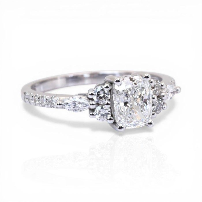 1.28 Carat IGI Certified 18K White Gold Cluster Ring