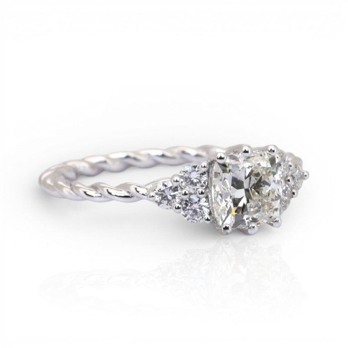 1.29 Carats GCI Certified Natural Diamond 18K White Gold Pave Ring