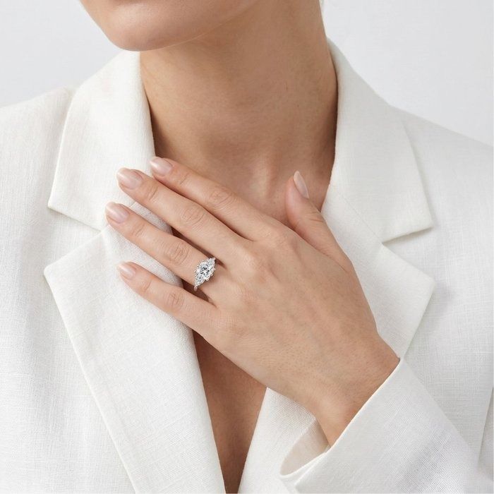 1.29 Carats GCI Certified Natural Diamond 18K White Gold Pave Ring