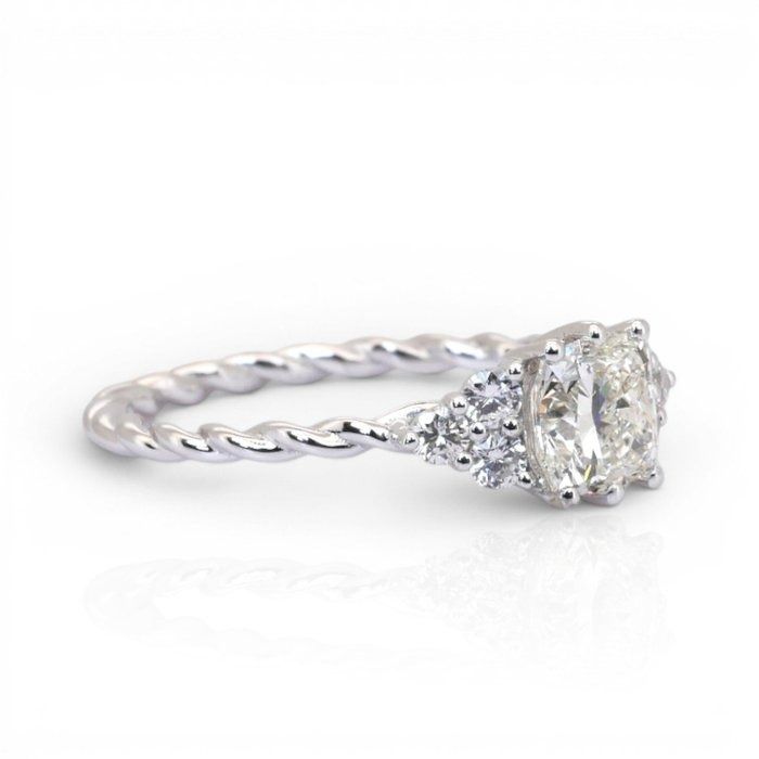 1.29 Carats GCI Certified Natural Diamond 18K White Gold Pave Ring